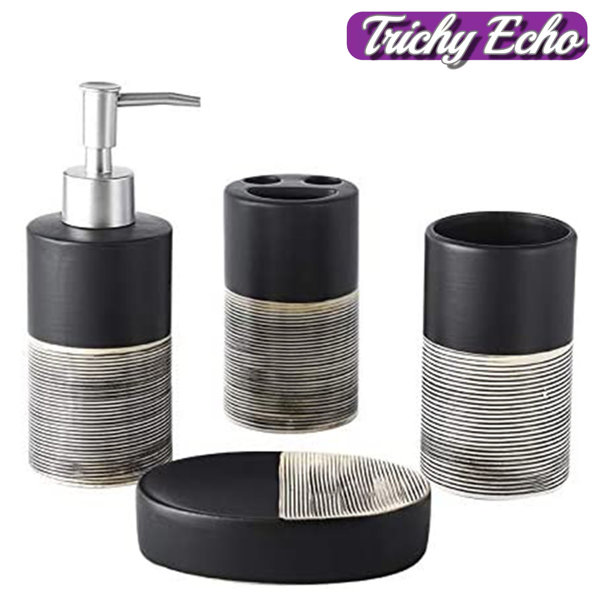 Trichy Echo 4 Piece Deluxe Ceramic Bathroom Accessories Set Soap